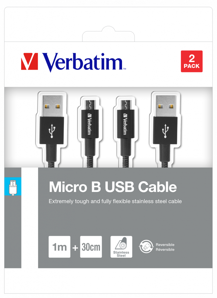 Micro USB Cable - 2 Pack Sync & Charge 100cm & 30cm Black