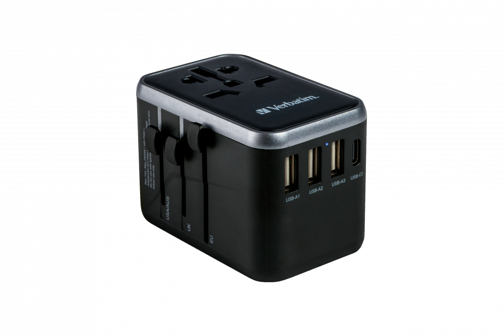 Universal Travel Adapter UTA-04 Plug with USB-C PD & QC, USB-C & 3 USB-A ports